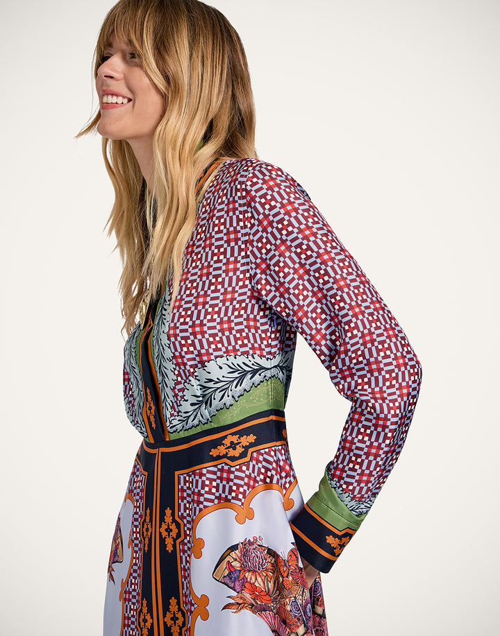 Long Sleeves San Pietro Dress - Mariposa Placée Celeste in Silk Twill