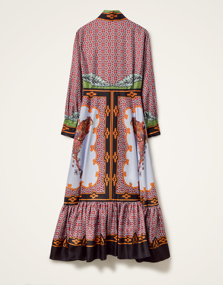 Long Sleeves San Pietro Dress - Mariposa Placée Celeste in Silk Twill