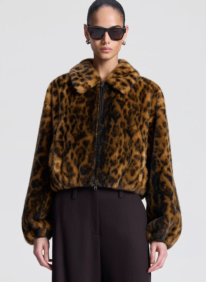 Esme Leopard Faux Fur Jacket - Brown Multi