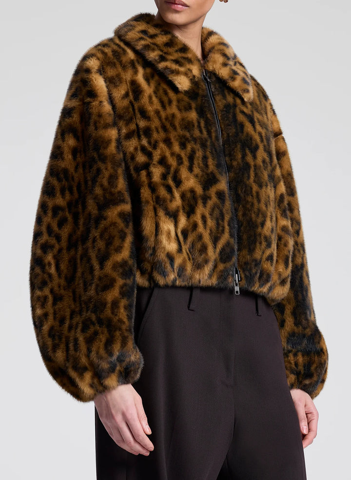 Esme Leopard Faux Fur Jacket - Brown Multi