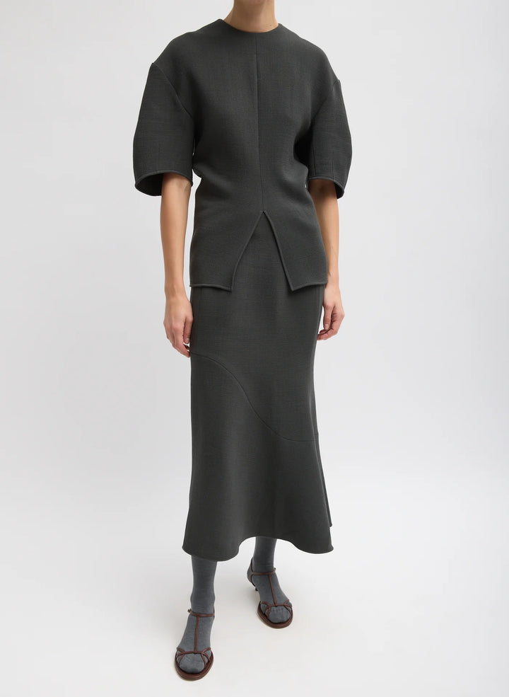 Wool Crepe Marte Fluid Skirt - Dark Grey