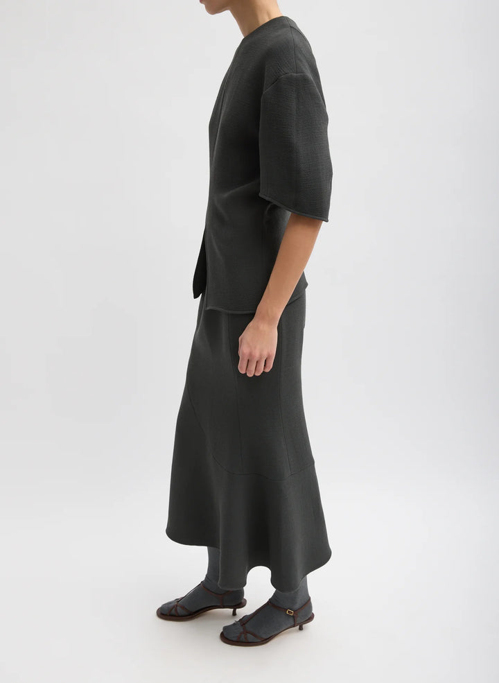 Wool Crepe Marte Fluid Skirt - Dark Grey