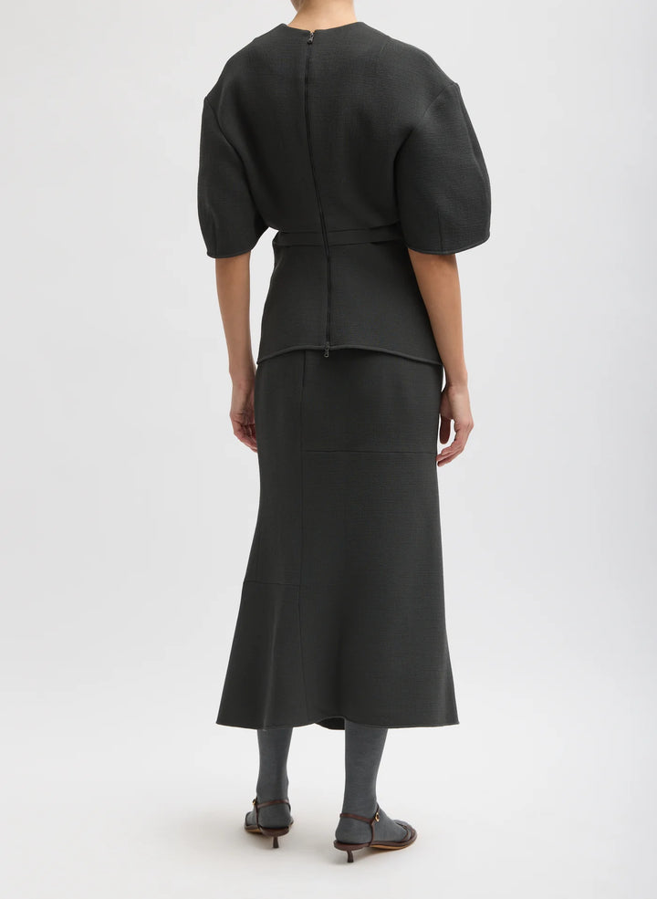 Wool Crepe Marte Fluid Skirt - Dark Grey