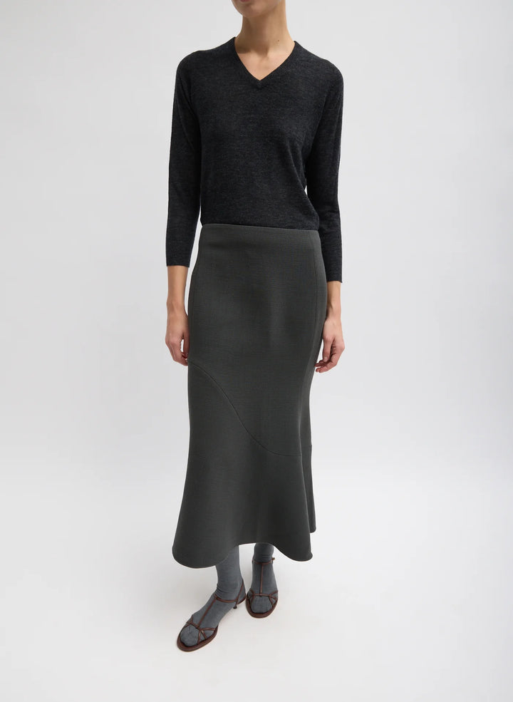 Wool Crepe Marte Fluid Skirt - Dark Grey