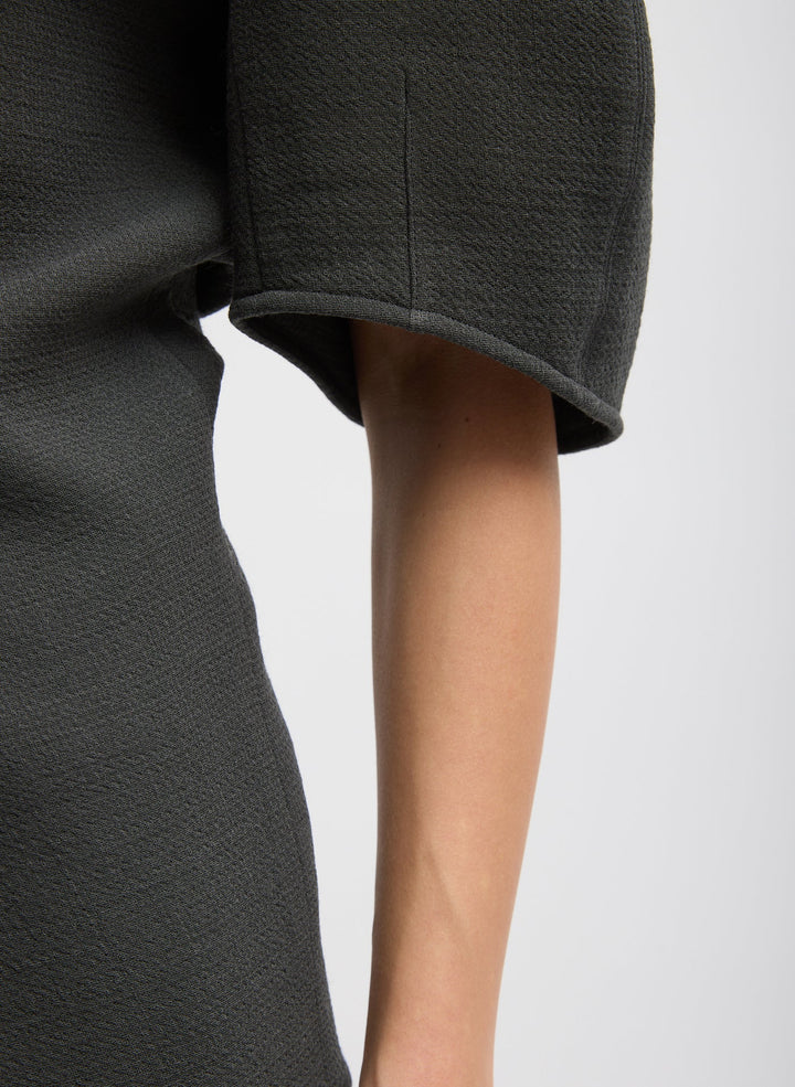 Wool Crepe Slit Front T-Shirt - Dark Grey