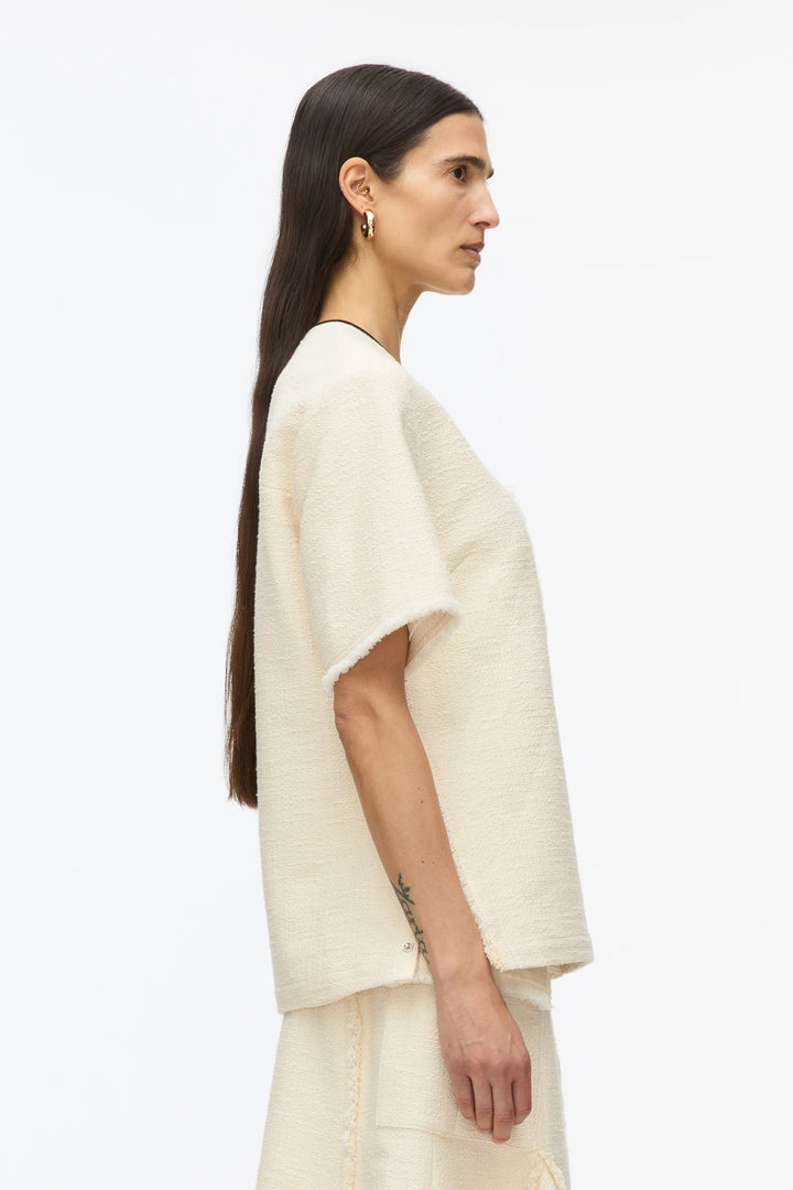 Fringe Tweed Tee - Ivory/Black