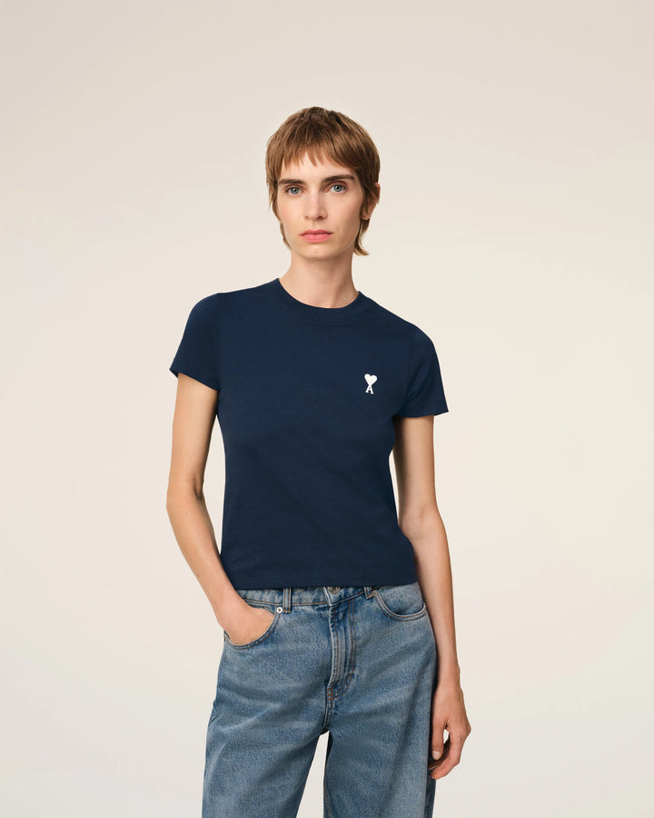 Cotton Cropped T-Shirt - Night Blue