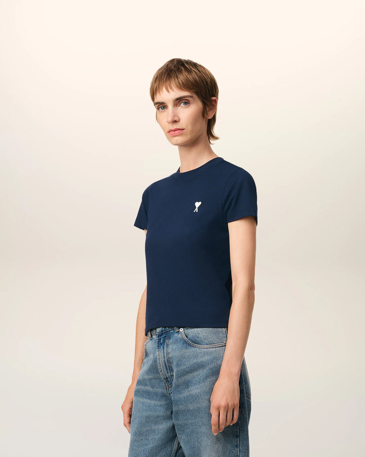 Cotton Cropped T-Shirt - Night Blue