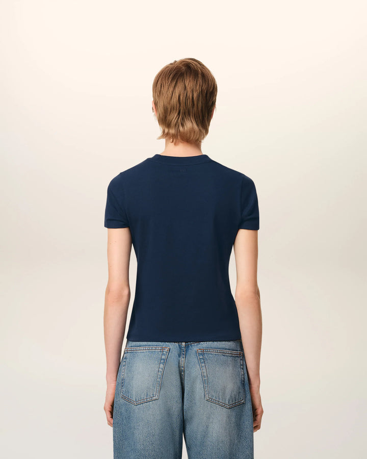 Cotton Cropped T-Shirt - Night Blue