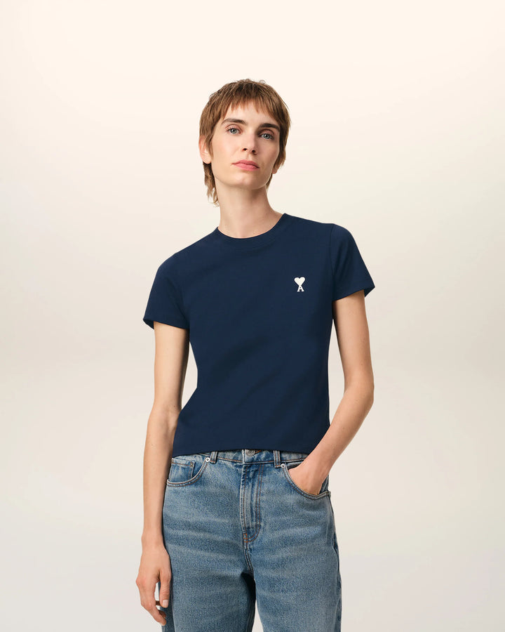 Cotton Cropped T-Shirt - Night Blue