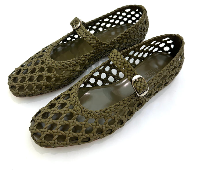 MARY JANE - Olive WOVEN LEATHER