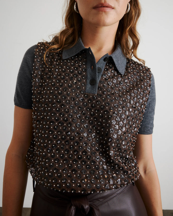 Camilla Knit Top - DARK HEATHER GREY/BRONZE MULTI