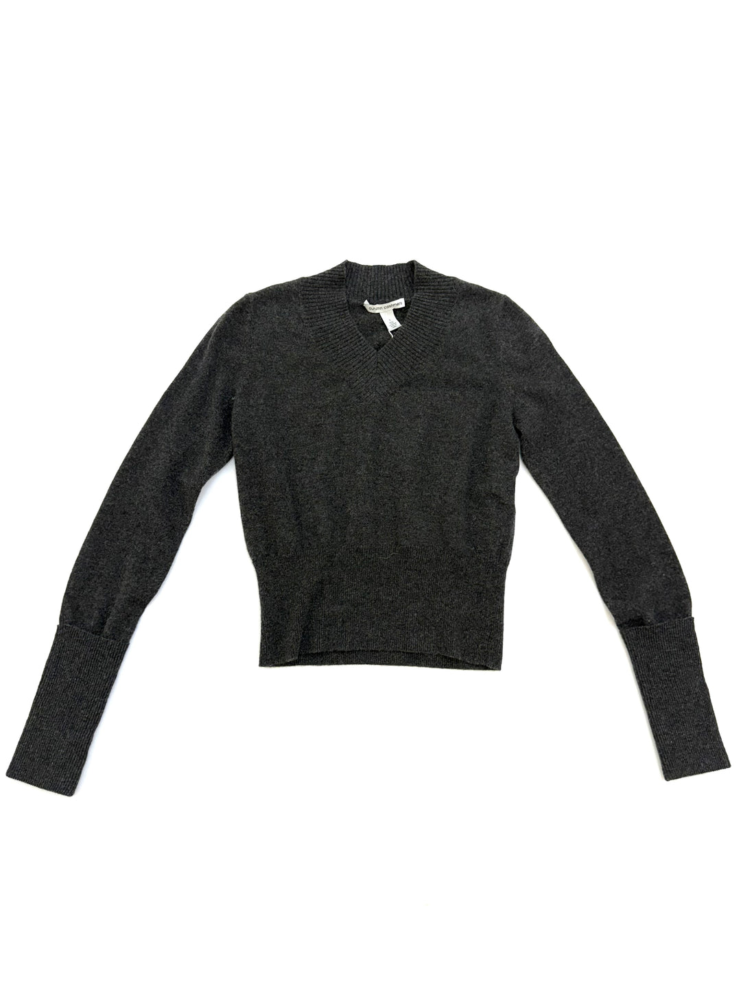 V-NECK SWEATER WITH HIGH CUFFS - Pepper