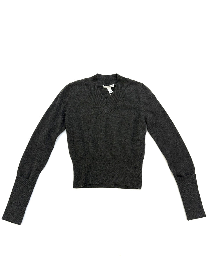 V-NECK SWEATER WITH HIGH CUFFS - Pepper