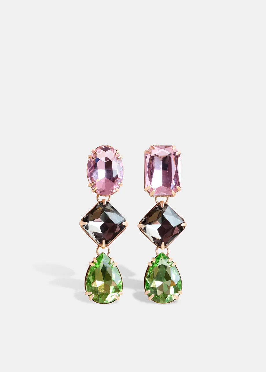 IMISTIFY RHINESTONE EARRINGS - Black/Green/Pink