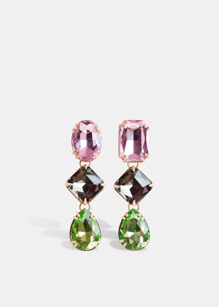 IMISTIFY RHINESTONE EARRINGS - Black/Green/Pink