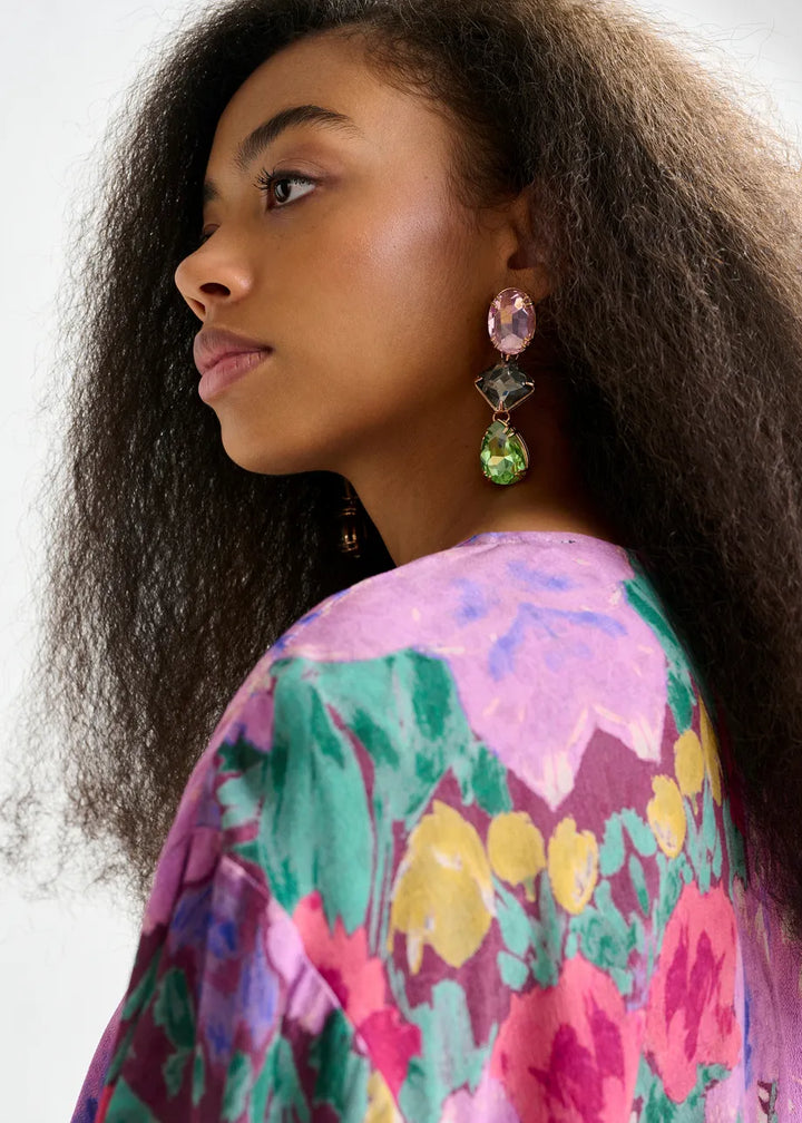 IMISTIFY RHINESTONE EARRINGS - Black/Green/Pink