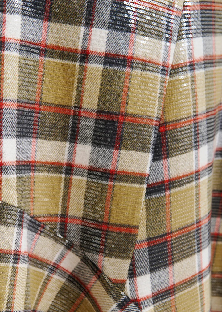 IPLAID ASYMMETRIC SEQUIN SKIRT - Dark Blue/Khaki/Red