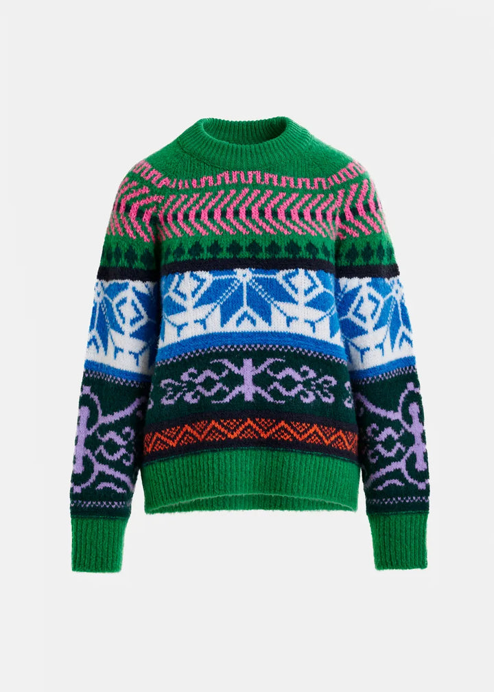 IRELANDO JACQUARD KNIT SWEATER - Blue/Green Multi