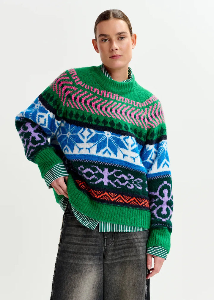 IRELANDO JACQUARD KNIT SWEATER - Blue/Green Multi