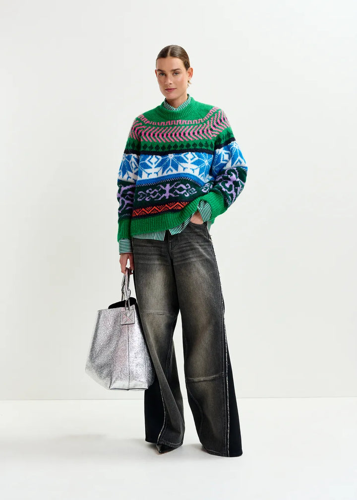 IRELANDO JACQUARD KNIT SWEATER - Blue/Green Multi