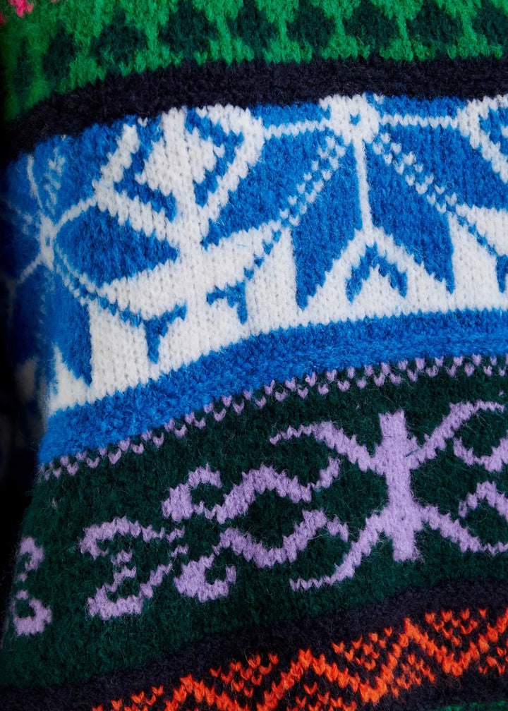 IRELANDO JACQUARD KNIT SWEATER - Blue/Green Multi