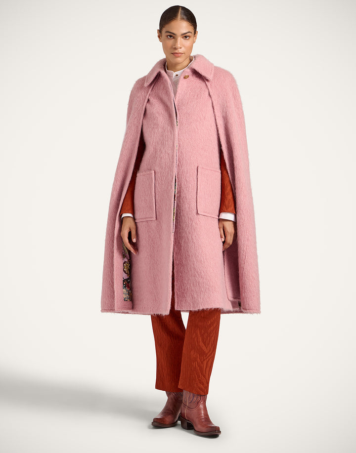 MILANO CAPE COAT - Solid Pink in Hairy Wool