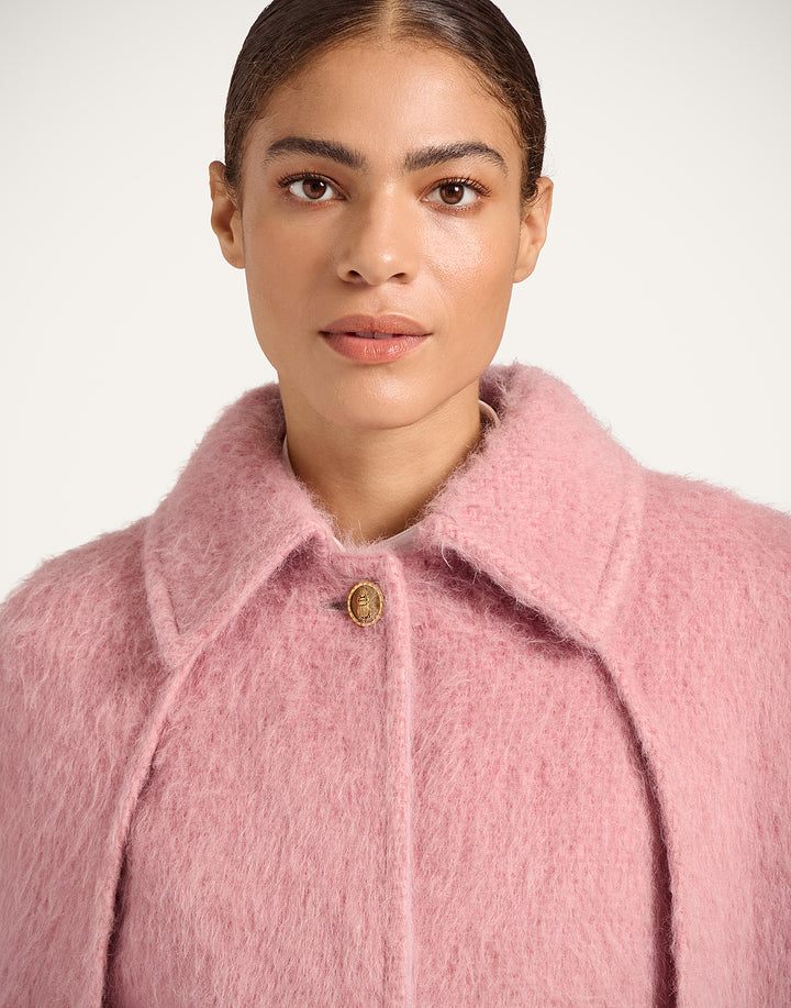 MILANO CAPE COAT - Solid Pink in Hairy Wool