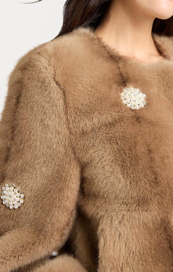 Pearl Coral Bubbles Faux Mink Benson Coat - Pewter