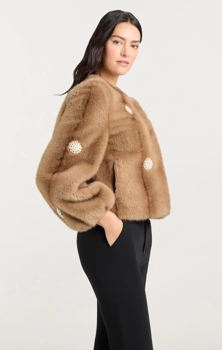 Pearl Coral Bubbles Faux Mink Benson Coat - Pewter