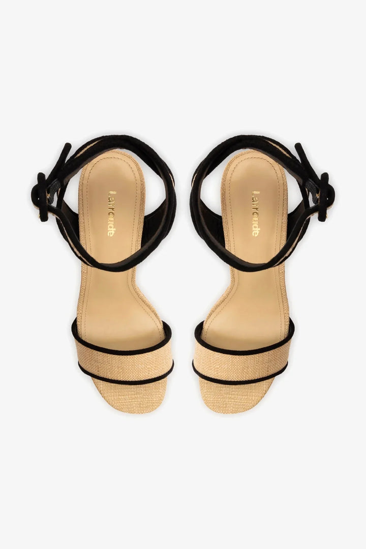 Dolly Sandal - Beige Raffia/Black Trimming