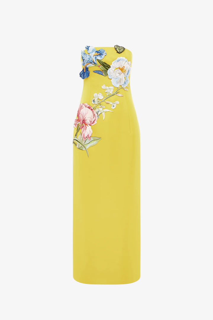Rayna Appliqué Floral Bustier Maxi Dress - Mustard