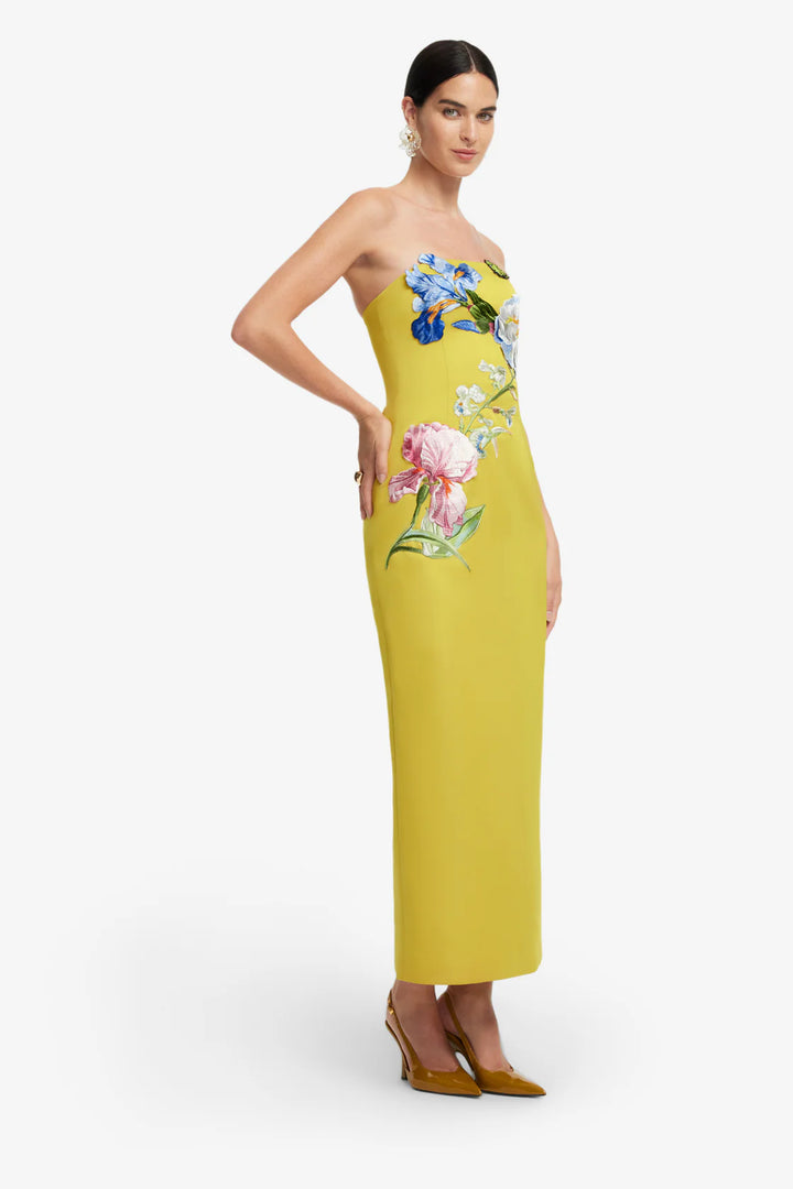 Rayna Appliqué Floral Bustier Maxi Dress - Mustard