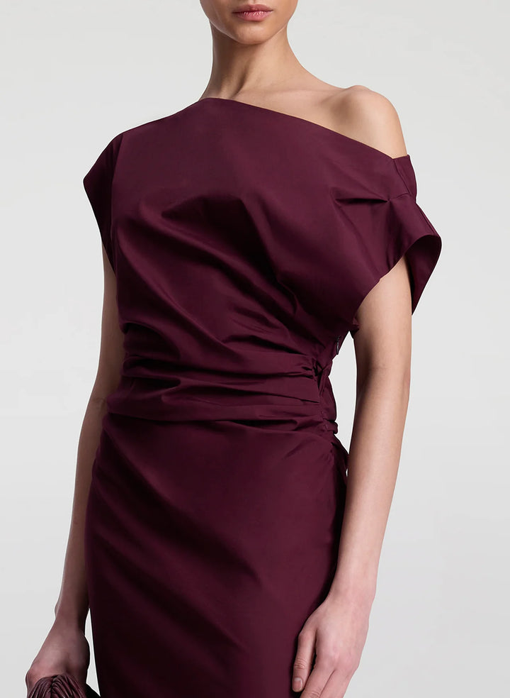 Nara Stretch Cotton Off Shoulder Midi Dress - Plum