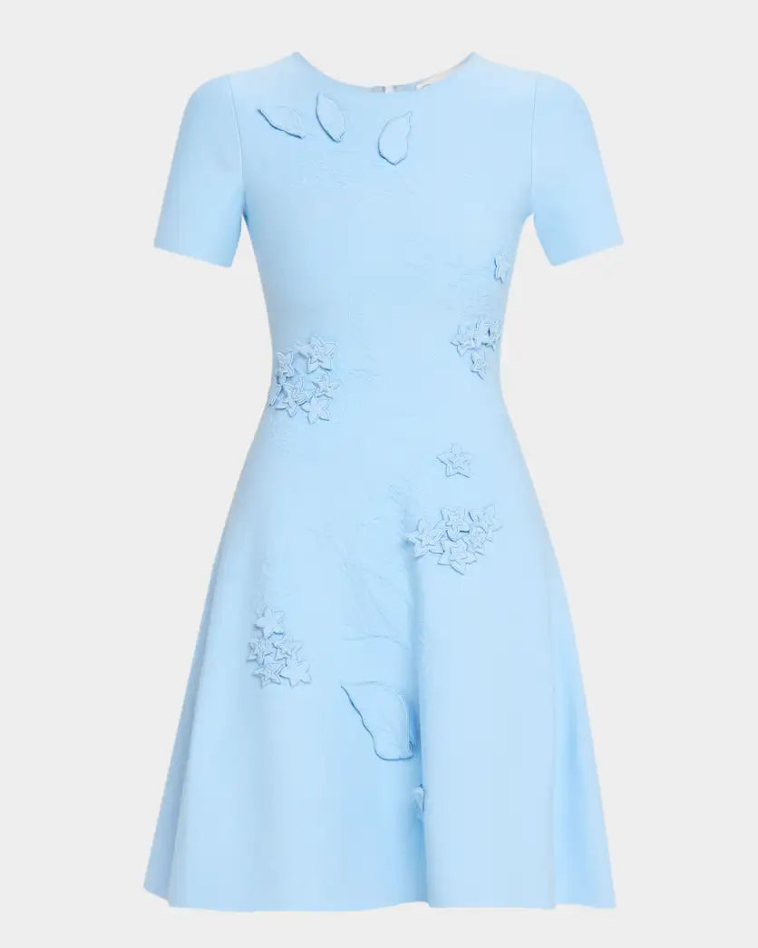 oscar de la renta blue dress and Black Floral Pique Size 4 Couture Blowout 25SN224BFU Oscar de La Renta Scoop