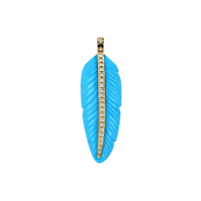 18k Gold, Turquoise, and Diamond Feather Pendant