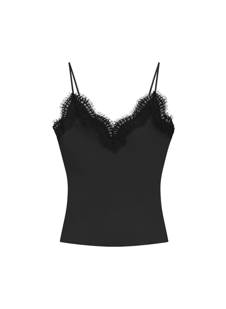 Presley Satin and Lace Camisole Top - Black