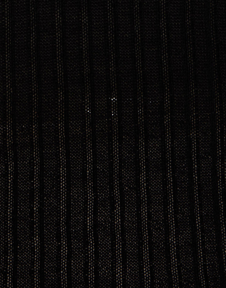 V-Neck High Kick Top - Solid Black in Ribbed Silk Cashmere With Feathers
