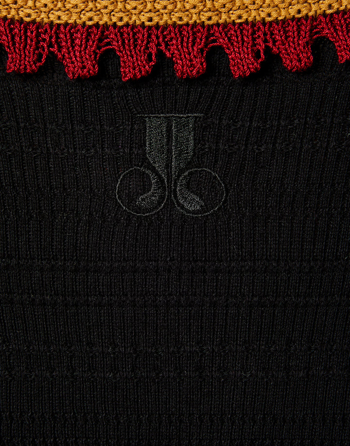Picket Polo Jumper - Solid Black in Cotton Cashmere