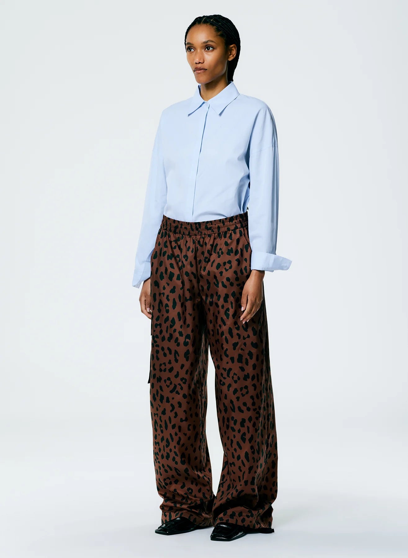 Recycled Sporty Nylon Cheetah Wide Leg Pull On Pant - Brown Multi