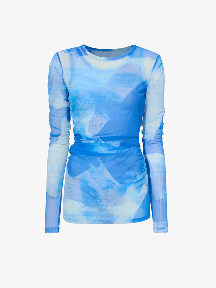 Amber Top in Printed Nylon Jersey - Cerulean