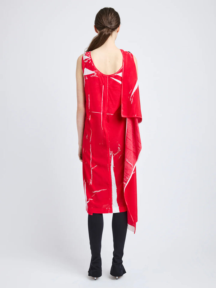 Ondine Dress in Garment Printed Silk Viscose - Crimson