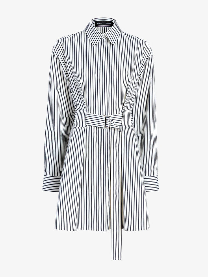 Viola Dress in Stripe Cotton Silk Poplin - Navy Multi