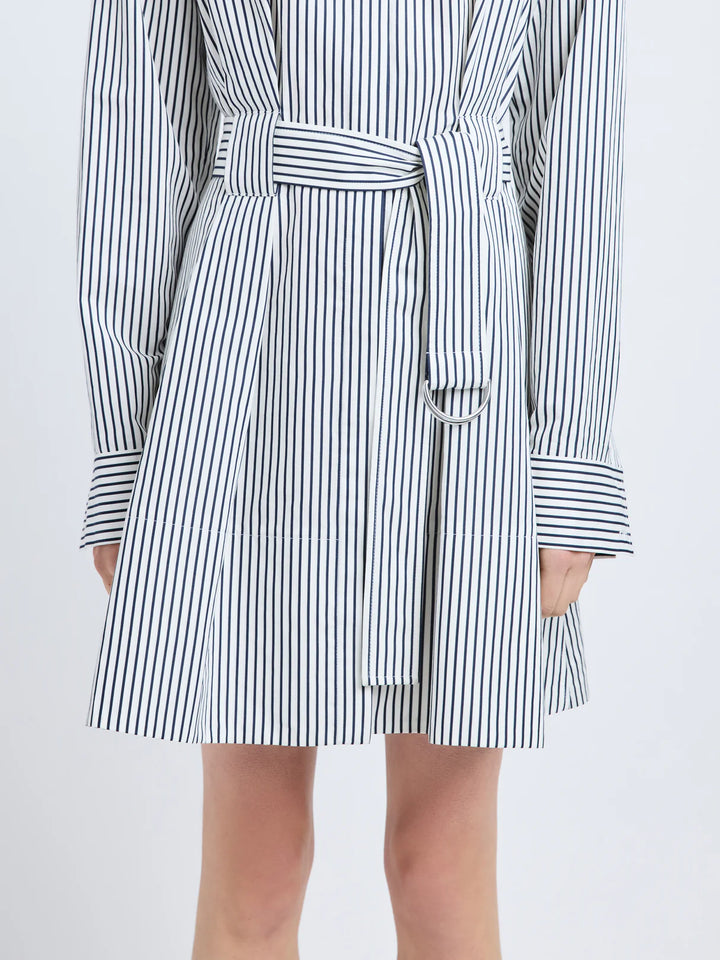 Viola Dress in Stripe Cotton Silk Poplin - Navy Multi