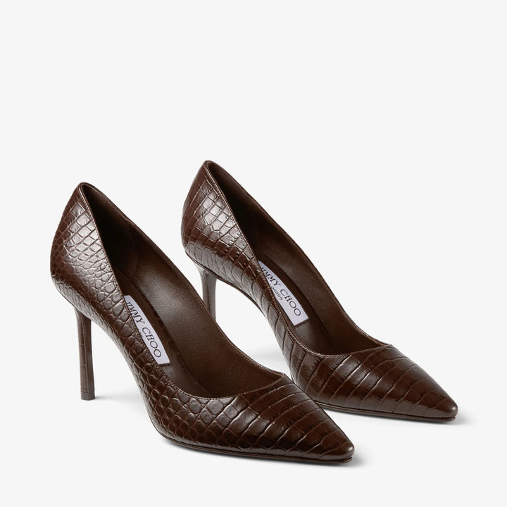 Romy 85mm Embossed Leather Pumps - Chocolate Croc
