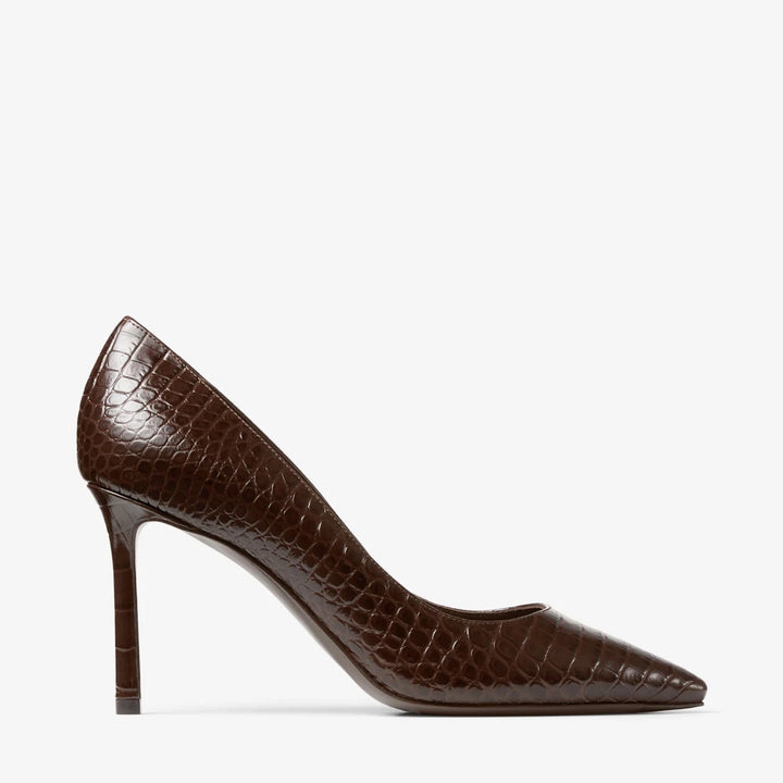 Romy 85mm Embossed Leather Pumps - Chocolate Croc