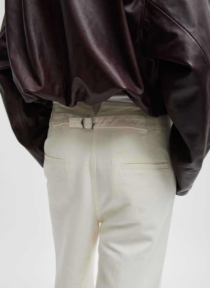 Distressed Garment Dyed Cotton Dobby Barry Jean - Off-White