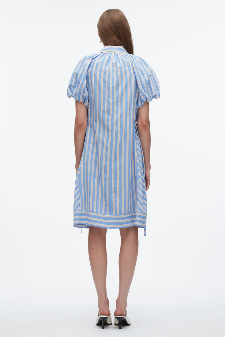 Puff Sleeve Short Shirt Dress - Oxford Blue Multi