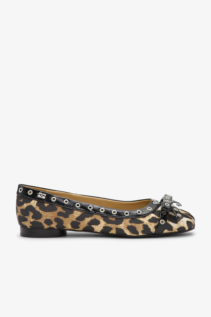 Leopard Eyelet Bow Ballerina Flats