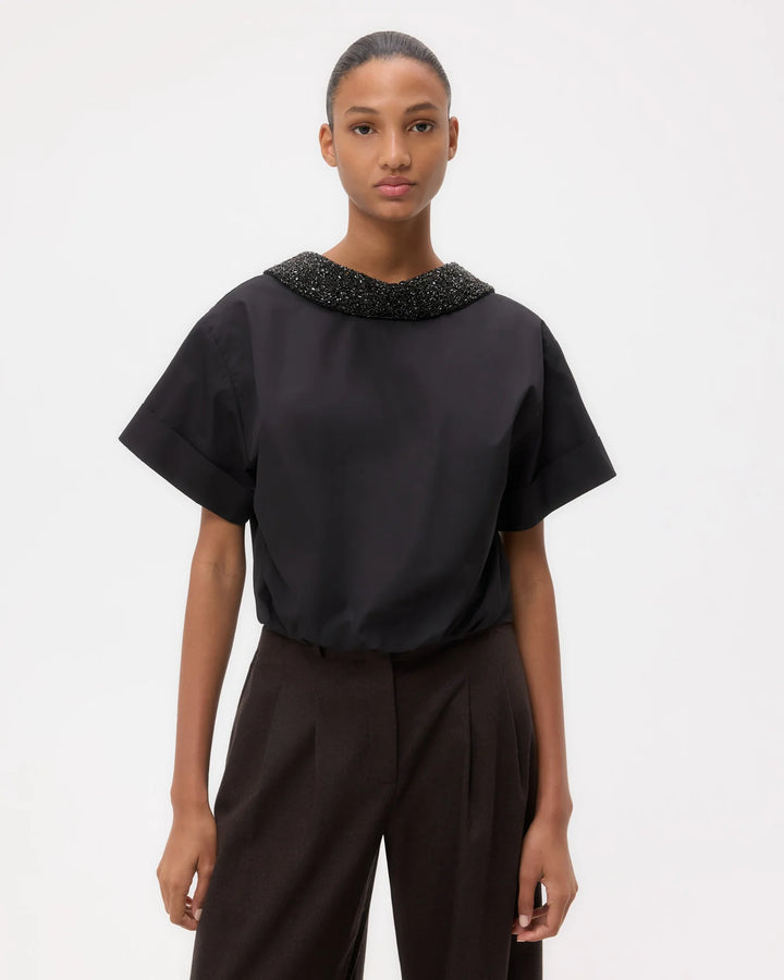 Forever and Always Reversible Shirt With Crystal Collar in Cotton Poplin - More Colors Available